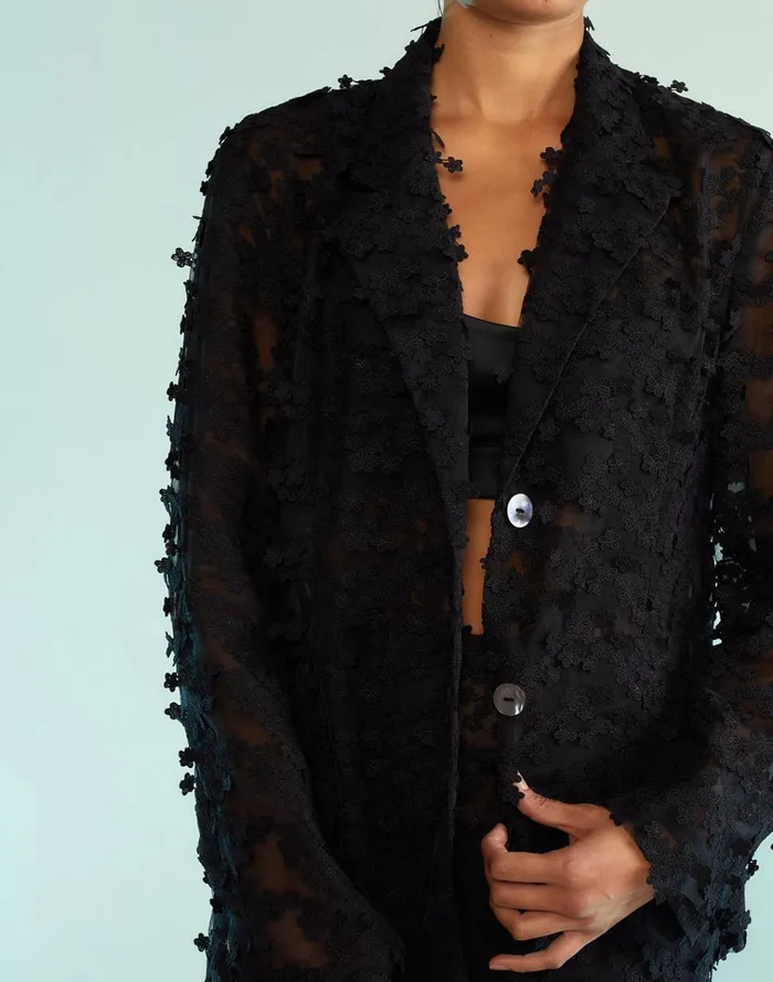 3d Embroidered Tulle Blazer 8211 Black Women Cynthia Rowley Jackets and Coats