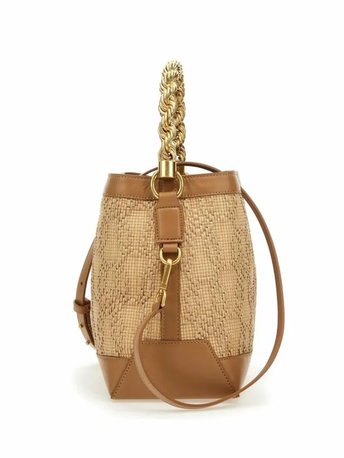 Accessories Women Marciano Aida Straw Woven Bucket Bag White Accessories Women Marciano Aida Straw Woven Bucket Bag White