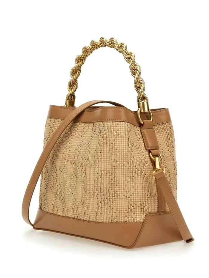 Accessories Women Marciano Aida Straw Woven Bucket Bag White Accessories Women Marciano Aida Straw Woven Bucket Bag White