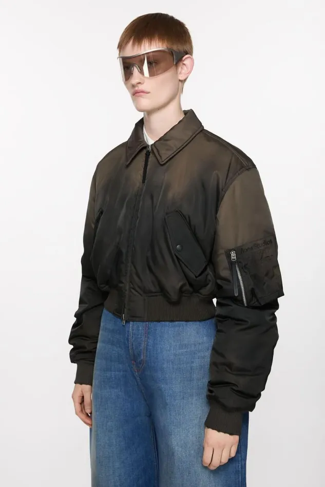 Acne Studios Bomber Jacket Furry Collar Dark Brown Woman Outerwear