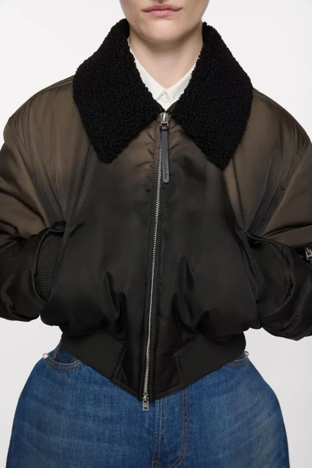 Acne Studios Bomber Jacket Furry Collar Dark Brown Woman Outerwear