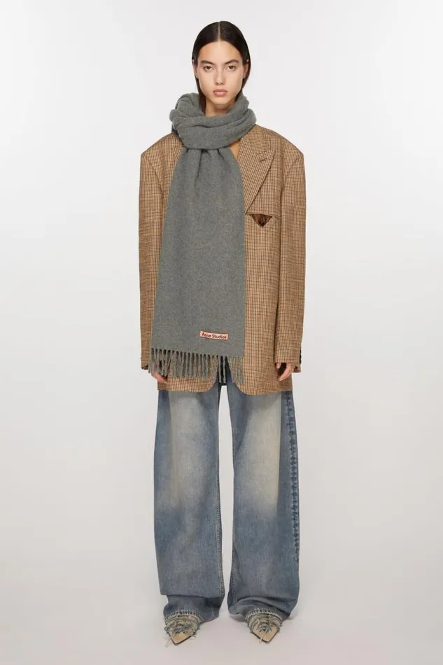 Acne Studios Cashmere Fringe Scarf 8211 Narrow Grey Melange Woman Scarves