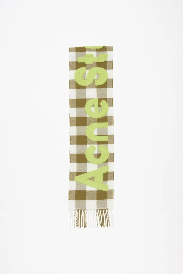 Acne Studios Check Logo Scarf 8211 Narrow Khakigreen Woman Scarves