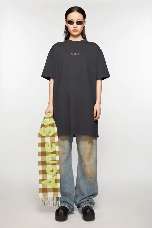 Acne Studios Check Logo Scarf 8211 Narrow Khakigreen Woman Scarves