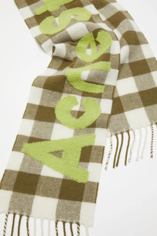 Acne Studios Check Logo Scarf 8211 Narrow Khakigreen Woman Scarves