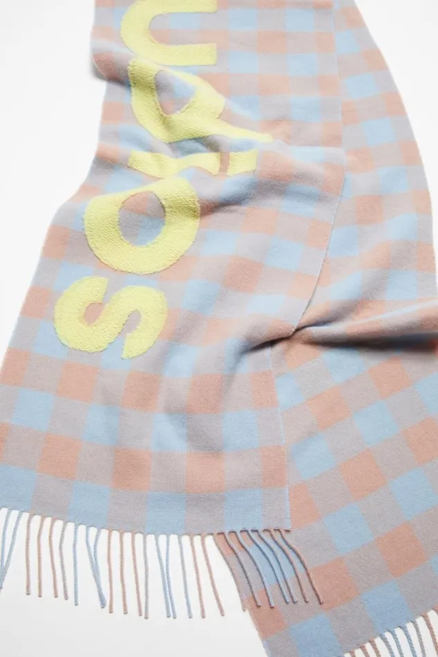 Acne Studios Check Logo Scarf Camel Beigeacid Green Woman Scarves