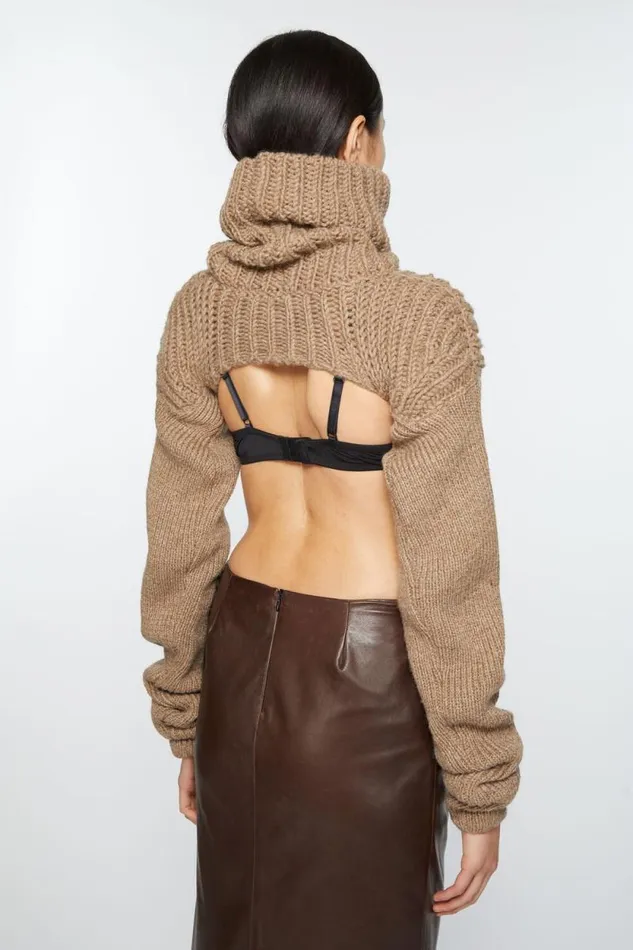 Acne Studios Cropped High Neck Knit Camel Beige Woman Knitwear