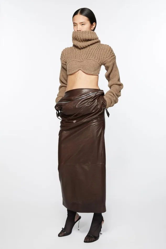 Acne Studios Cropped High Neck Knit Camel Beige Woman Knitwear