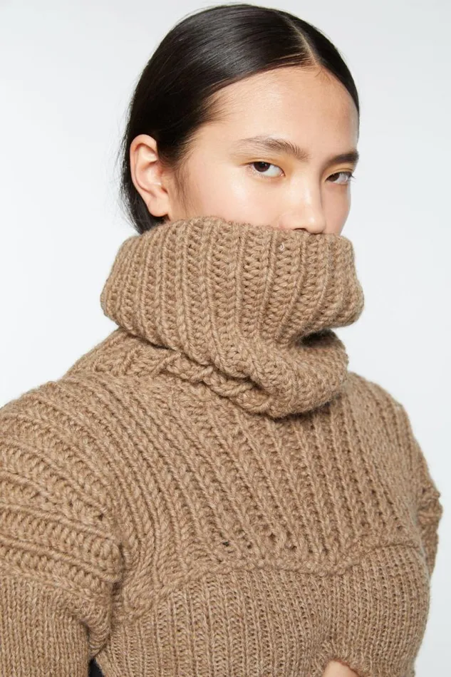 Acne Studios Cropped High Neck Knit Camel Beige Woman Knitwear