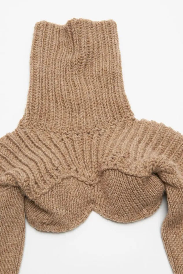 Acne Studios Cropped High Neck Knit Camel Beige Woman Knitwear