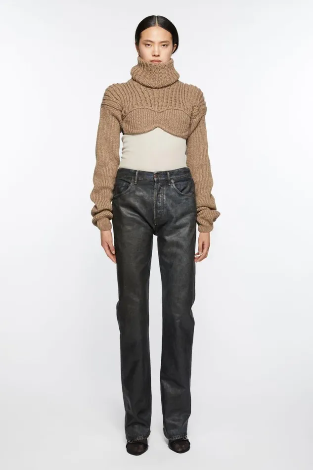 Acne Studios Cropped High Neck Knit Camel Beige Woman Knitwear