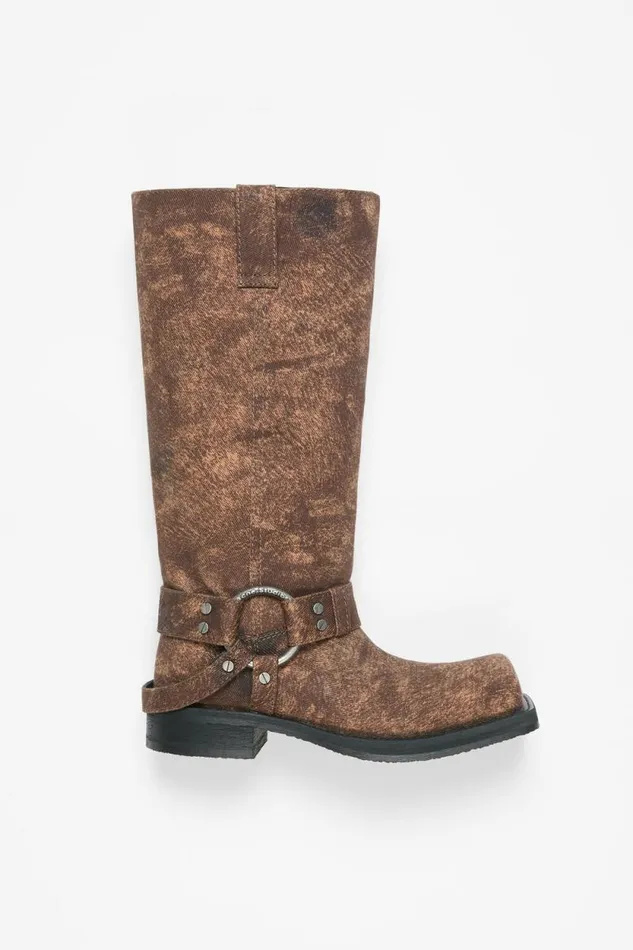 Acne Studios Denim Buckle Boots Rust Brown Woman Shoes