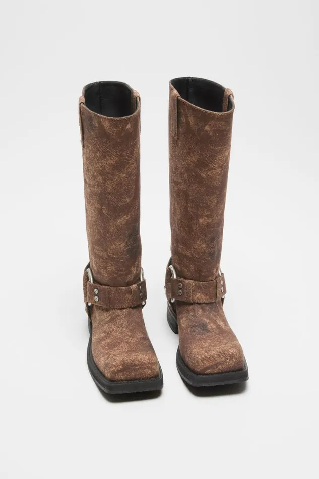 Acne Studios Denim Buckle Boots Rust Brown Woman Shoes