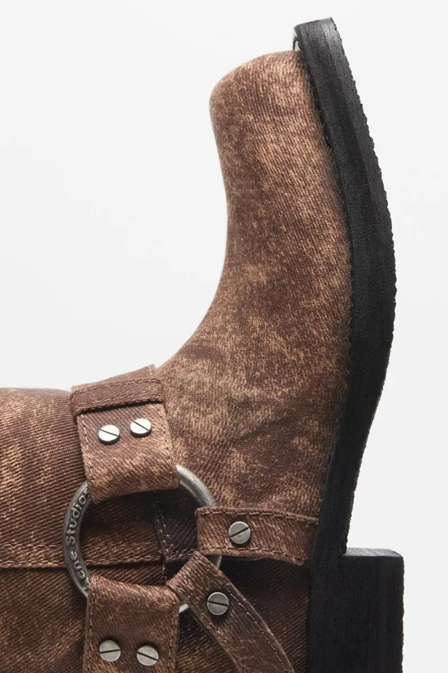 Acne Studios Denim Buckle Boots Rust Brown Woman Shoes