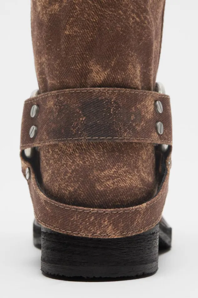Acne Studios Denim Buckle Boots Rust Brown Woman Shoes