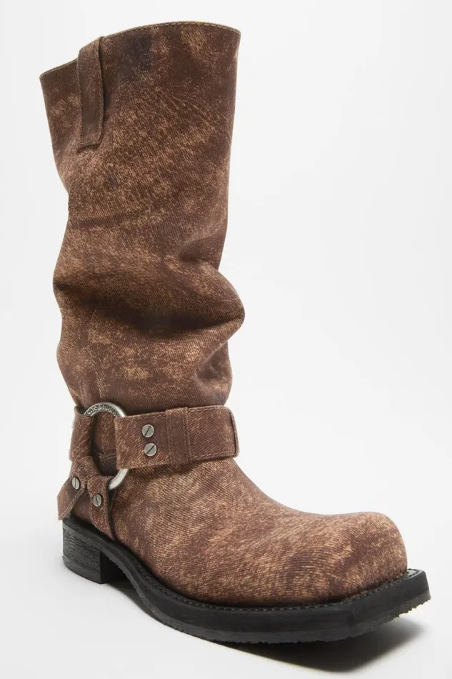 Acne Studios Denim Buckle Boots Rust Brown Woman Shoes