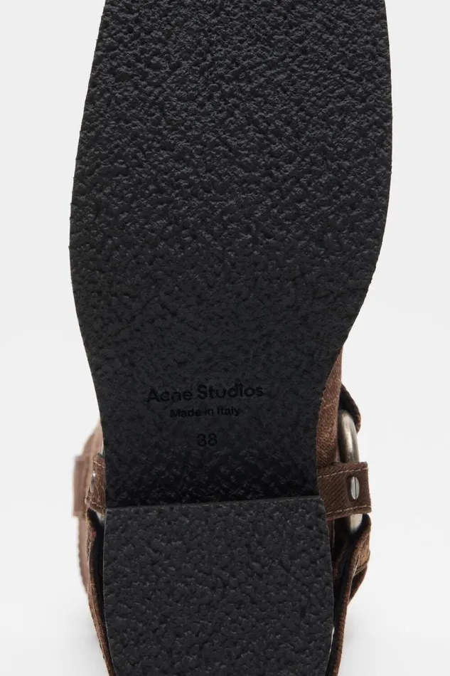 Acne Studios Denim Buckle Boots Rust Brown Woman Shoes