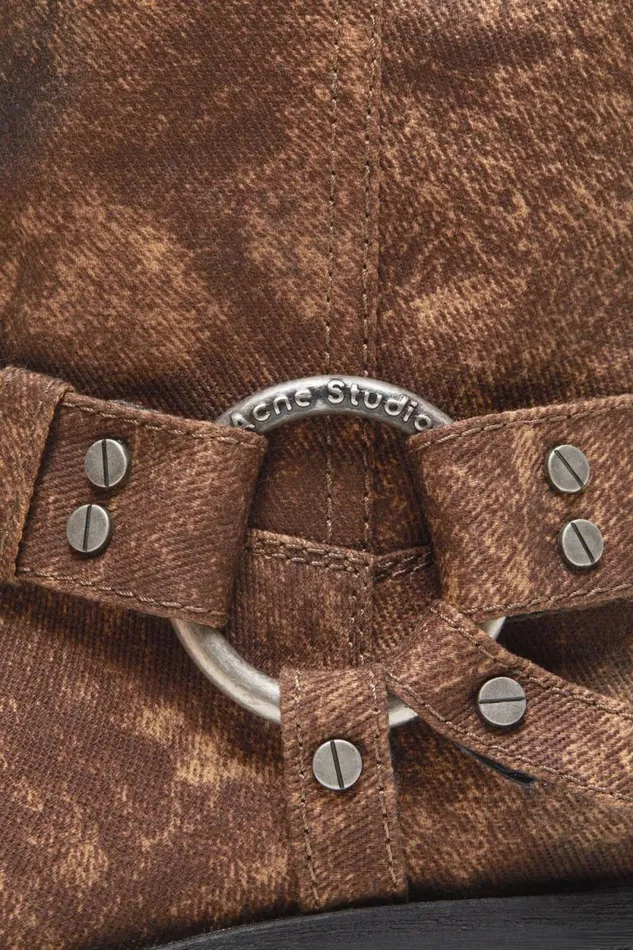 Acne Studios Denim Buckle Boots Rust Brown Woman Shoes