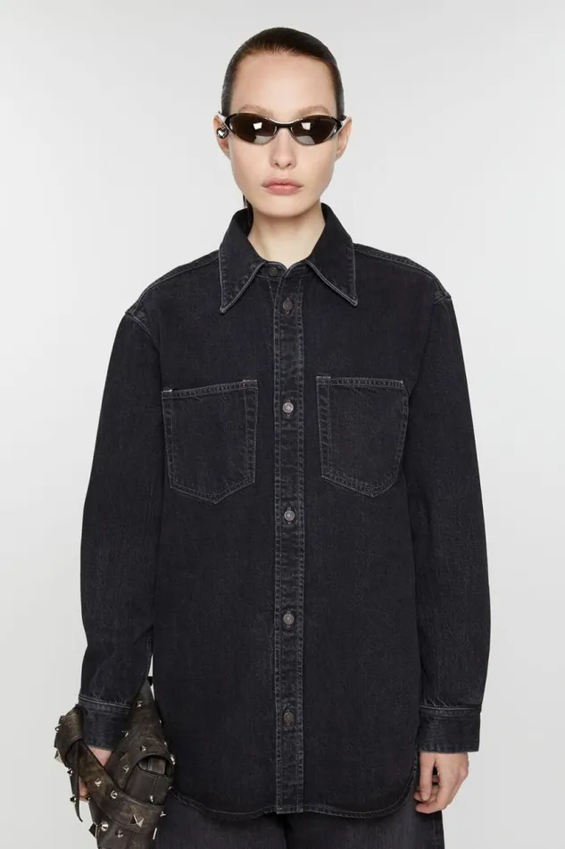 Acne Studios Denim Buttonup Shirt 8211 Relaxed Fit Black Woman Shirts and Blouses