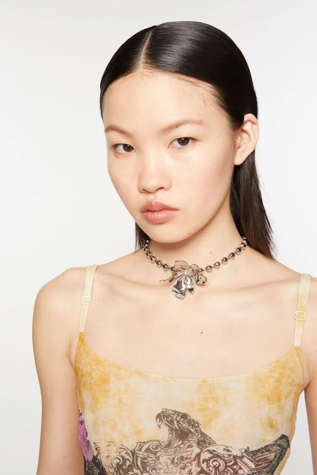 Acne Studios Flower Necklace Silvertransparent Woman Jewellery