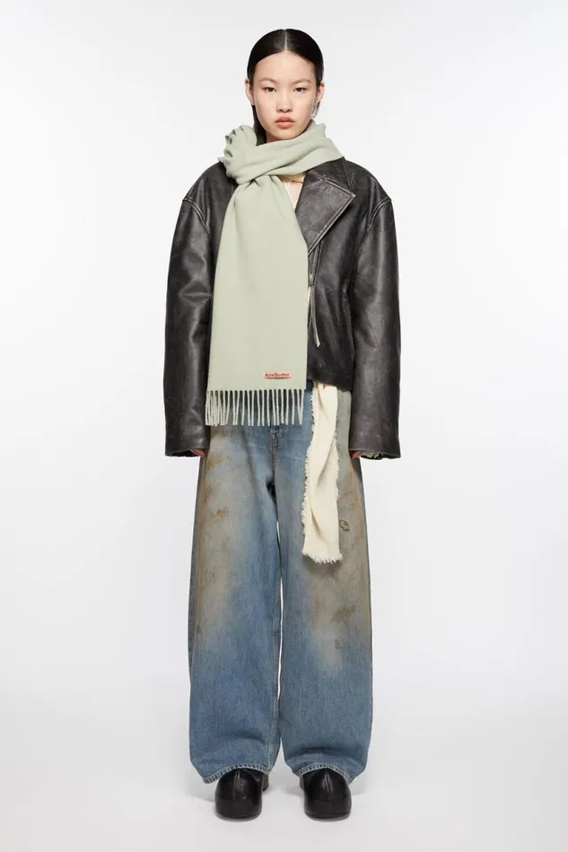 Acne Studios Fringe Wool Scarf 8211 Skinny Light Green Man Scarves