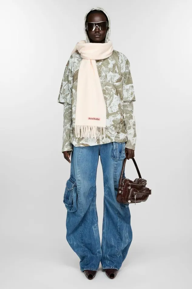 Acne Studios Fringe Wool Scarf Narrow Warm White Woman Scarves