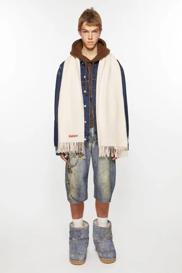 Acne Studios Fringe Wool Scarf Narrow Warm White Woman Scarves