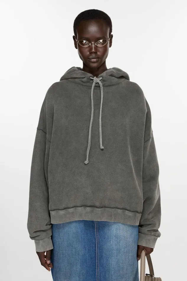 Acne Studios Hooded Sweater Logo Patch Faded Black Woman Sweatshirts