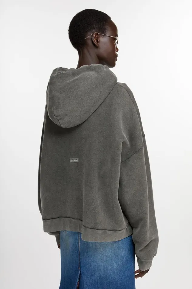 Acne Studios Hooded Sweater Logo Patch Faded Black Woman Sweatshirts