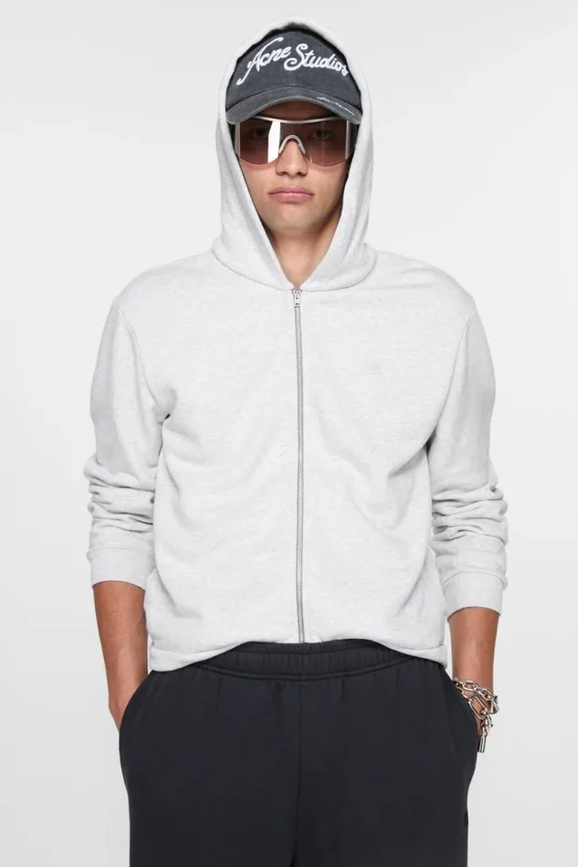 Acne Studios Hooded Zipper Sweater Pale Grey Melange Man Sweatshirts