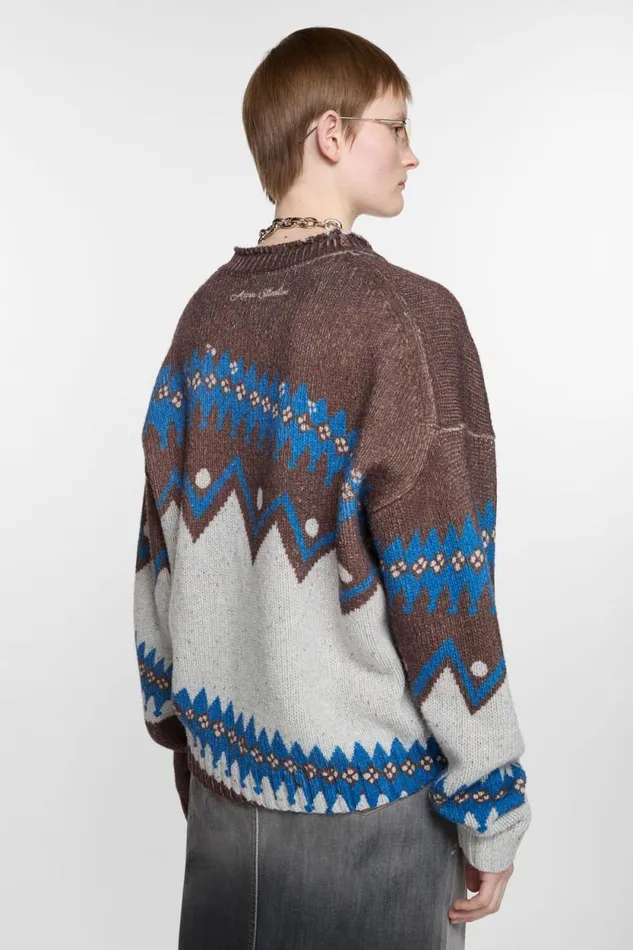 Acne Studios Jacquard Wool Cardigan Brownmulti Woman Knitwear