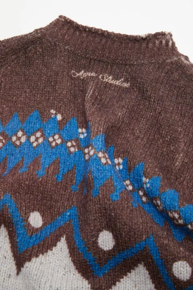 Acne Studios Jacquard Wool Cardigan Brownmulti Woman Knitwear