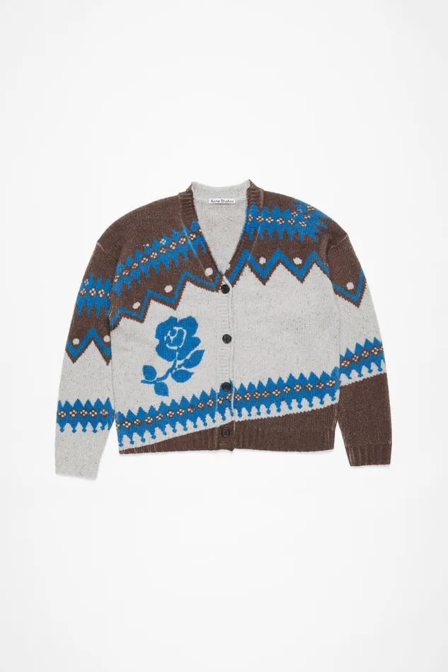Acne Studios Jacquard Wool Cardigan Brownmulti Woman Knitwear