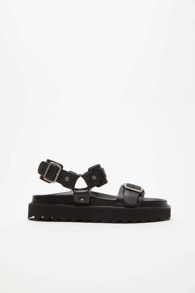 Acne Studios Leather Buckle Sandal Black Woman Shoes