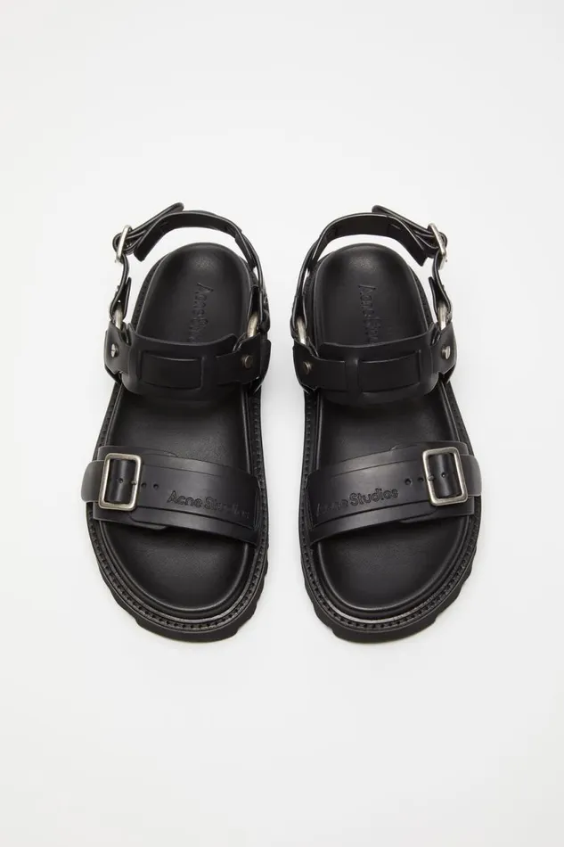 Acne Studios Leather Buckle Sandal Black Woman Shoes