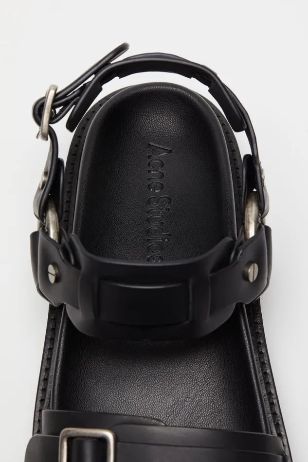 Acne Studios Leather Buckle Sandal Black Woman Shoes