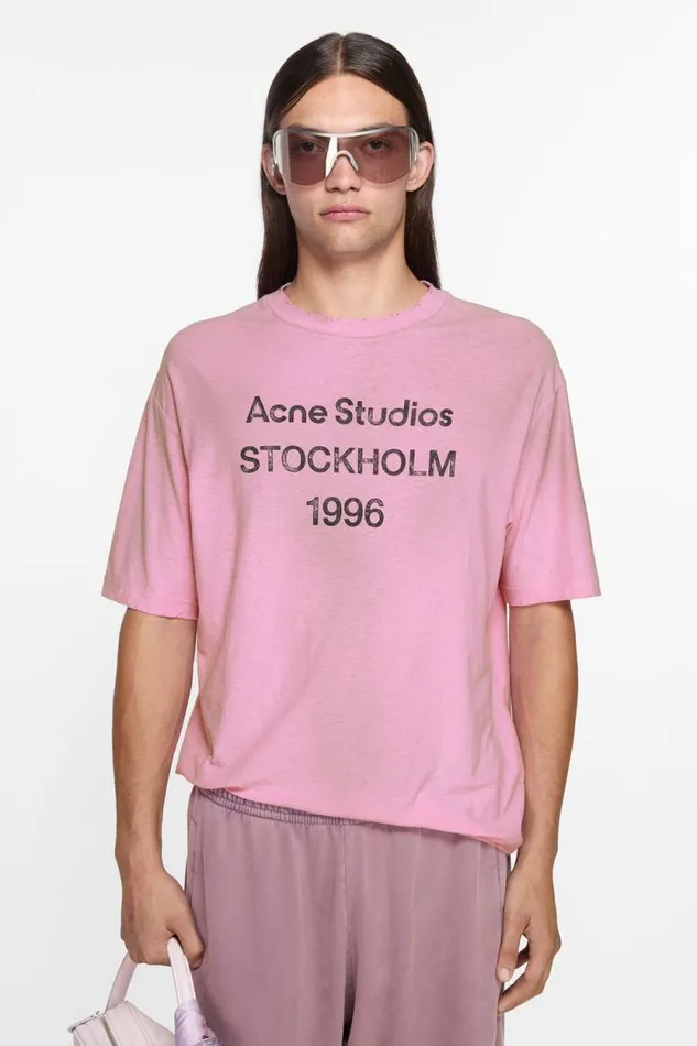 Acne Studios Logo Tshirt 8211 Relaxed Fit Cotton Candy Pink Man Tshirts