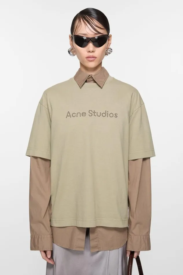 Acne Studios Logo Tshirt 8211 Relaxed Fit Sand Beige Woman Tshirts