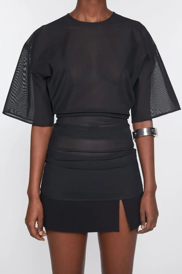 Acne Studios Mesh Tshirt Black Woman Shirts and Blouses