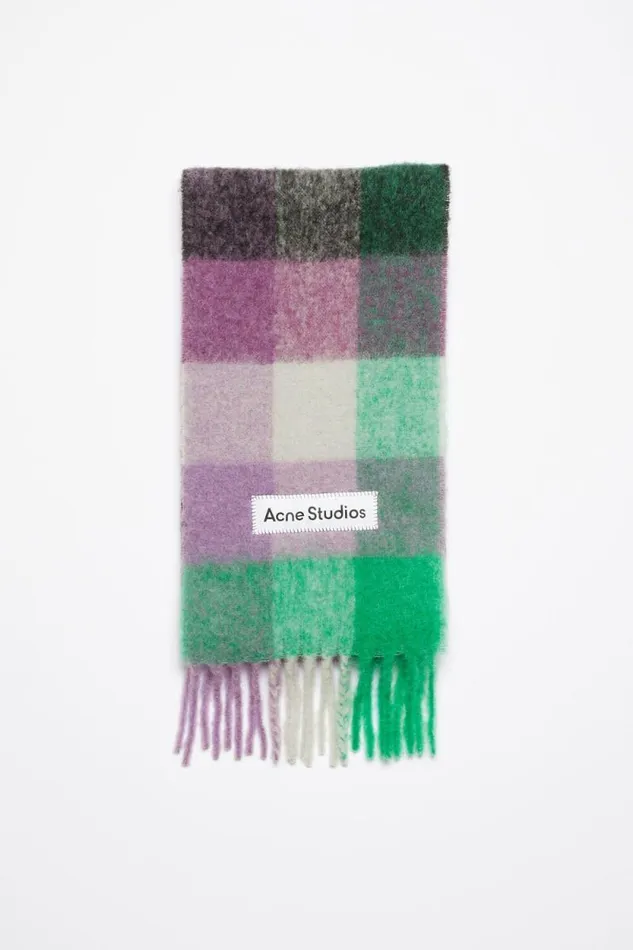 Acne Studios Mohair Checked Scarf Bright Greenpurplegrey Woman Scarves