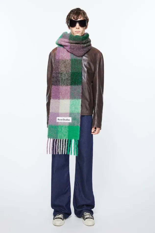 Acne Studios Mohair Checked Scarf Bright Greenpurplegrey Woman Scarves