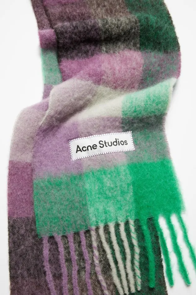 Acne Studios Mohair Checked Scarf Bright Greenpurplegrey Woman Scarves