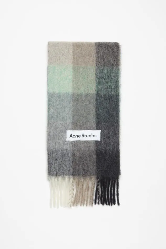 Acne Studios Mohair Checked Scarf Greengreyblack Man Scarves