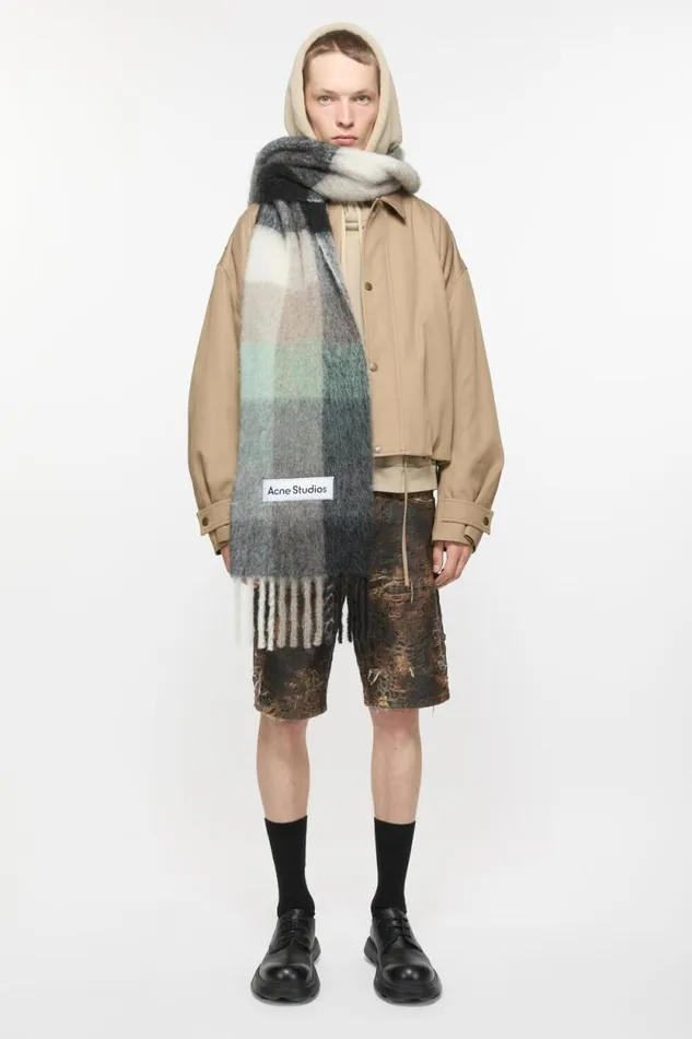 Acne Studios Mohair Checked Scarf Greengreyblack Man Scarves