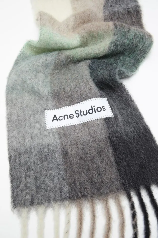 Acne Studios Mohair Checked Scarf Greengreyblack Man Scarves