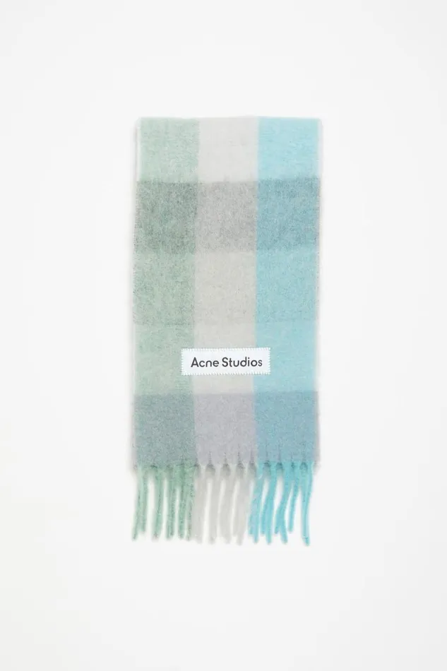 Acne Studios Mohair Checked Scarf Turquoisegreymint Green Woman Scarves