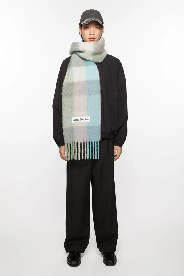 Acne Studios Mohair Checked Scarf Turquoisegreymint Green Woman Scarves