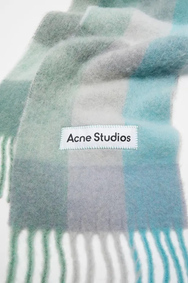 Acne Studios Mohair Checked Scarf Turquoisegreymint Green Woman Scarves