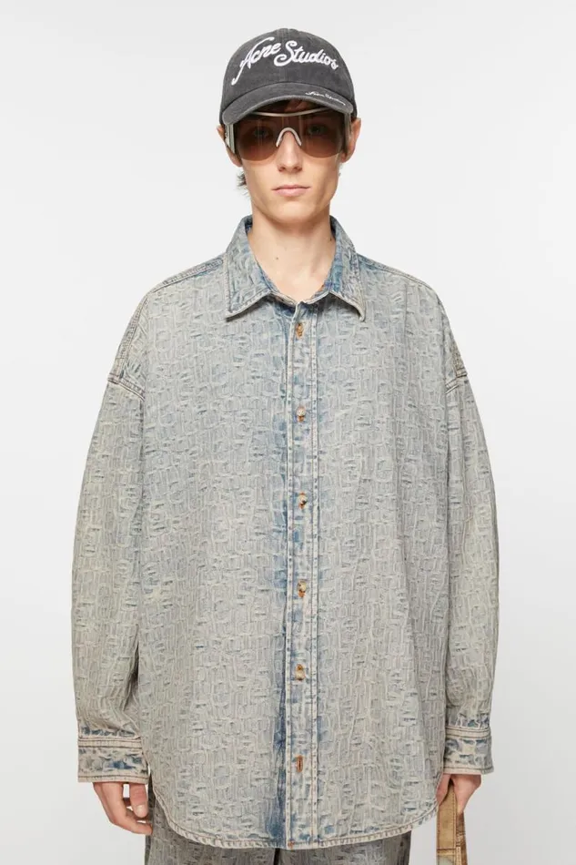 Acne Studios Monogram Denim Shirt 8211 Relaxed Fit Bluebeige Man Shirts