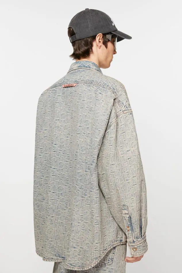 Acne Studios Monogram Denim Shirt 8211 Relaxed Fit Bluebeige Man Shirts
